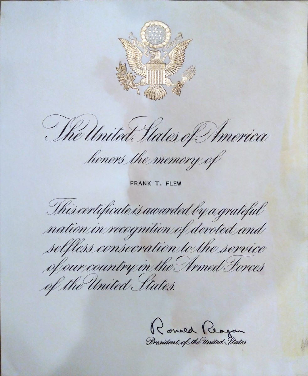 Recognition from President Ronald Reagan for his military service.